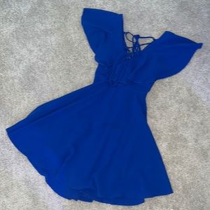 Royal Blue Flutter Sleeve Dress with crossed front and back